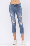 Judy Blue Wren Full Size Distressed Mid-Rise Denim Capri