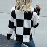 Checkered Dropped Shoulder Knit Pullover