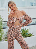 Leopard Print Off-Shoulder Cutout Jumpsuit