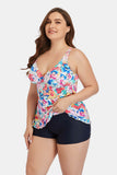 Plus Size Floral Cutout Tie Back Two-Piece Swim Set