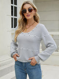 Pom-Pom Detail V-Neck Knit Sweater