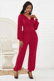 Gathered Detail Surplice Lantern Sleeve Jumpsuit