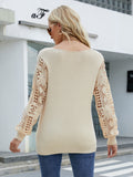 Lace Sleeve Ribbed Trim V-Neck Sweater