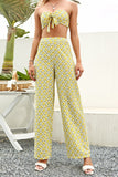 Printed Bow Detail Tube Top and Pants Set