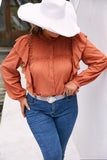 Plus Size Ruffle Trim Button Down Blouse