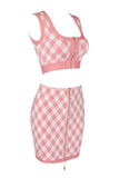 Gingham Zip Front Crop Top and Skirt Set