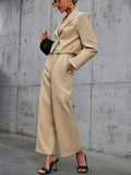 Drawstring Cropped Blazer and Wide Leg Pants Set