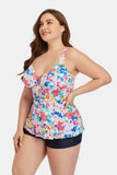 Plus Size Floral Cutout Tie Back Two-Piece Swim Set