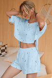 Crescent Moon Crop High-Low Top and Shorts Set