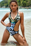 Animal Print Halter Neck One-Piece Swimsuit