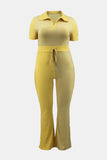 Plus Size Two-Tone Ribbed Top and Drawstring Pants Set