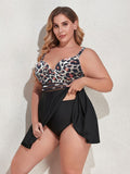 Plus Size Two-Tone Swim Dress and Bottoms Set