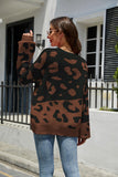 Leopard Ribbed Trim Dropped Shoulder Sweater