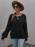 Cable-Knit Openwork Round Neck Sweater