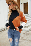 Color Block Mock Neck Ribbed Trim Sweater