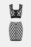 Gingham Zip Front Crop Top and Skirt Set