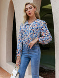 Floral Button Front Lace Trim Blouse