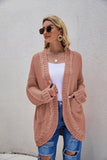 Cable-Knit Curved Hem Open Front Cardigan