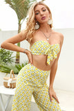 Printed Bow Detail Tube Top and Pants Set