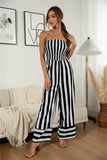 Striped Off Shoulder Wide Leg Jumpsuit