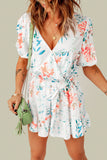 Floral Belted Puff Sleeve Romper