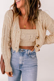 Cable-Knit Cropped Cardigan and Cami Set