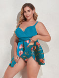 Plus Size Two-Tone Swim Dress and Bottoms Set