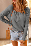 Half Button Waffle Knit Long Sleeve Top