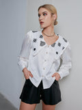 Geometric Print Statement Collar Bishop Sleeve Shirt