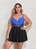 Plus Size Two-Tone Swim Dress and Bottoms Set