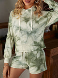 Tie-Dye Ribbed Drawstring Hoodie and Shorts Set