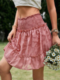 Applique Smocked Frill Trim Mini Skirt