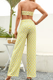 Printed Bow Detail Tube Top and Pants Set