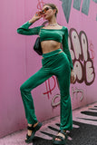 Side Slit Cropped Top and Cutout Pants Set