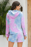 Tie-Dye Drawstring Hoodie and Shorts Set