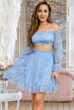 Lace Flounce Sleeve Cropped Top and Frill Trim Skirt Set