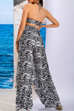 Printed Halter Neck Cropped Top and Split Pants Set