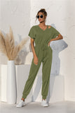 Cut Out V-neck Drawstring Jumpsuit