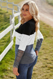 Color Block Spliced Lace Sleeve Ribbed Top