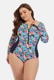 Plus Size Floral Zip Up One-Piece Swimsuit