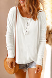 Half Button Waffle Knit Long Sleeve Top