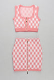 Gingham Zip Front Crop Top and Skirt Set