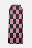 Checkered Accordion Pleated Midi Skirt