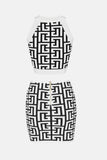 Printed Button Front Jacket, Sleeveless Top, and Skirt Set