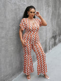 Plus Size Chevron Stripe Short Sleeve Jumpsuit