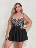 Plus Size Two-Tone Swim Dress and Bottoms Set