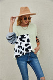 Fuzzy Mixed Print Pullover Sweater