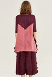 Two-Tone Accordion Pleated Top and Wide Leg Pants Set