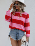 Striped Raglan Sleeve Ribbed Trim Knit Top