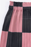 Checkerboard Accordion Pleated Midi Skirt